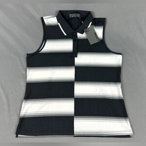 G/FORE G4 Womens Golf Shirt Polo Offset Stripe Pique Sleeveless Large Black